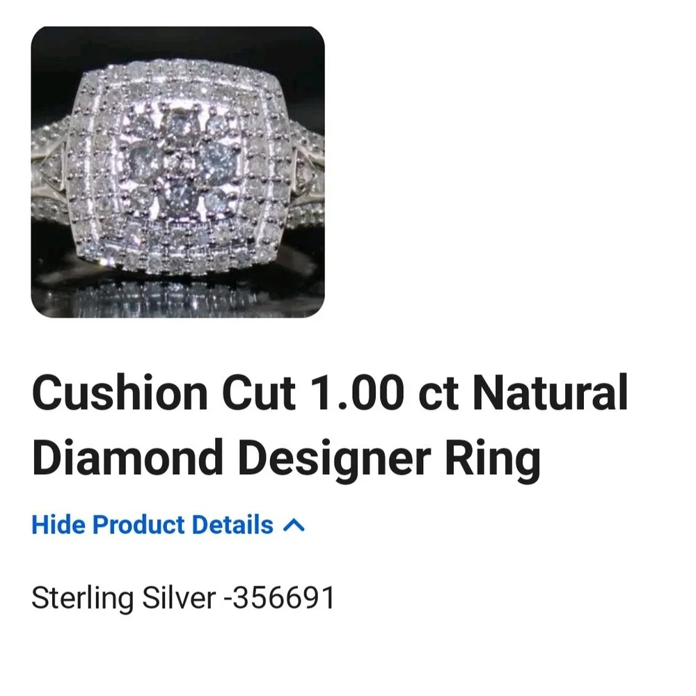 Cushion Cut 1.00 ct Natural Diamond Sterling Silver Designer Ring 356691 Sz 7